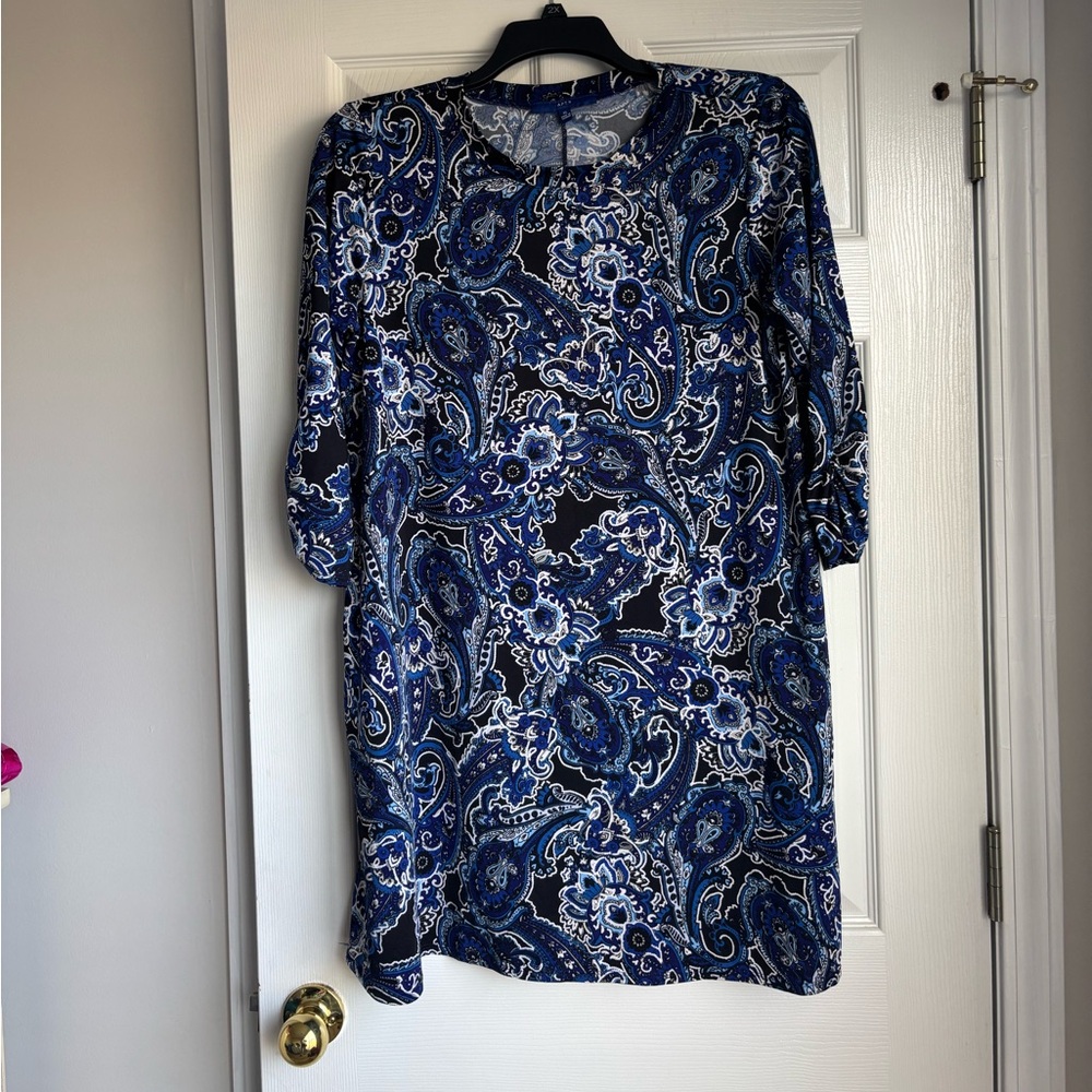 Apt. 9 Navy and White Paisley Long Sleeve Dress